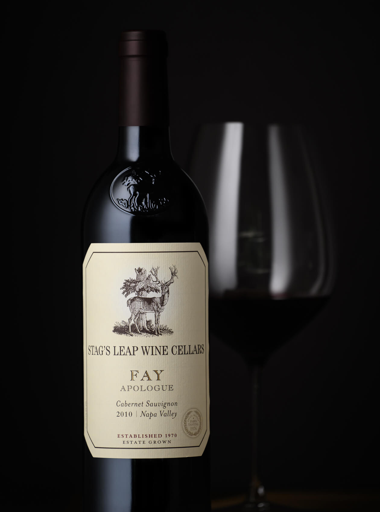 Bottle of Stag's Leap Wine Cellars 2010 FAY APOLOGUE Cabernet Sauvignon red wine.