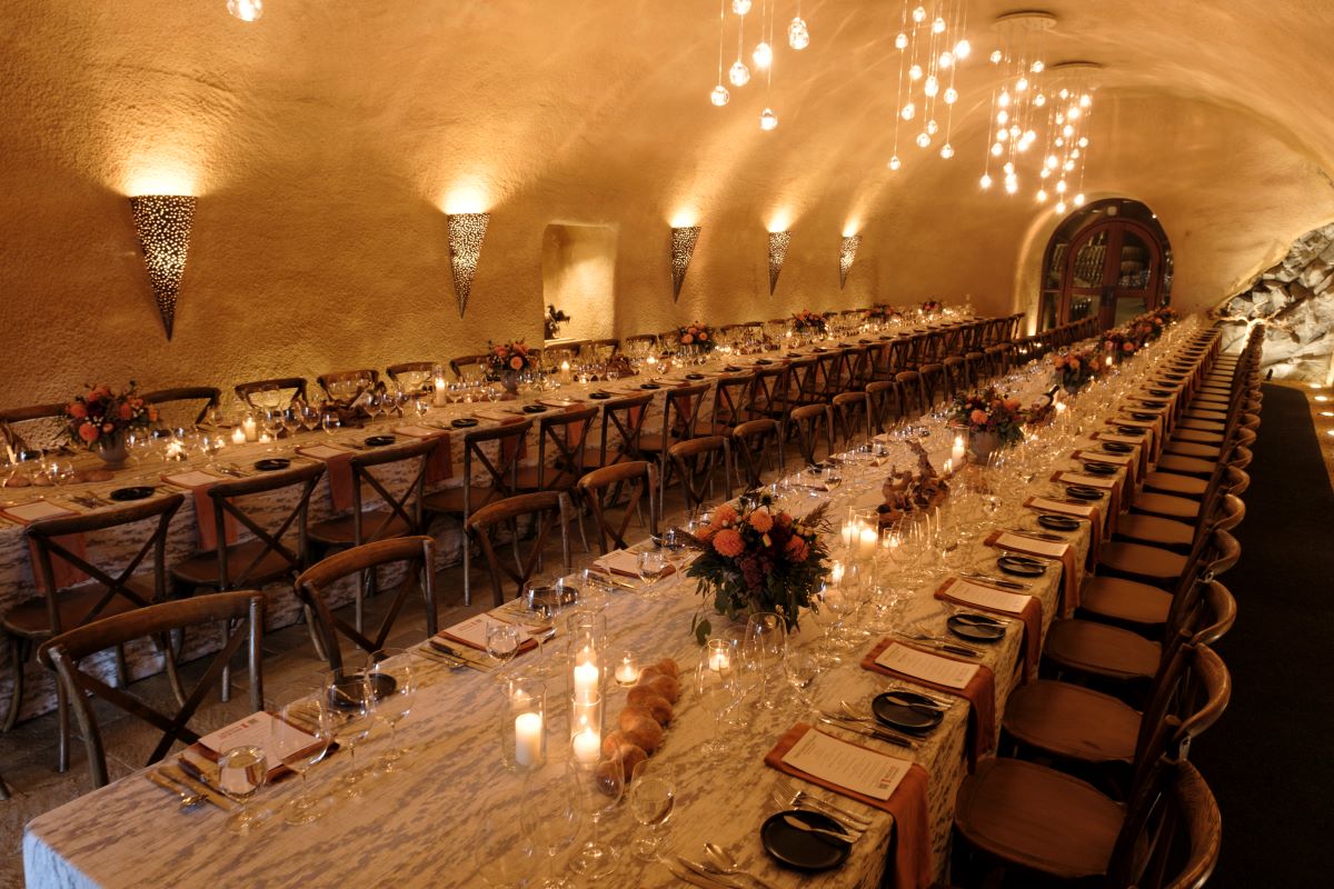 Wine Cave Dinner table setting at Stag's Leap Wine Cellars