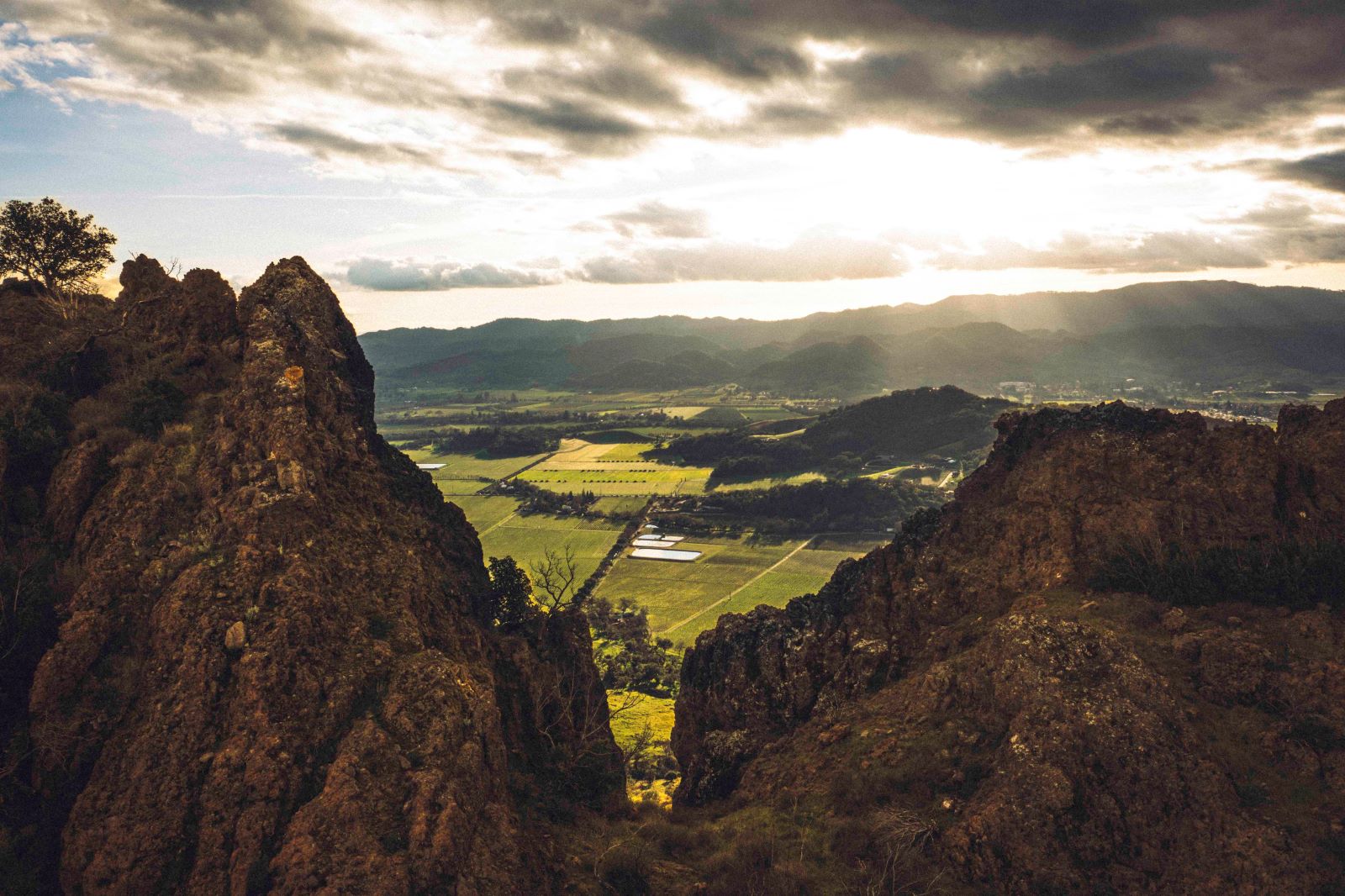 Ariel view of Stag's Leap Wine Cellars through the V-shaped rock formation