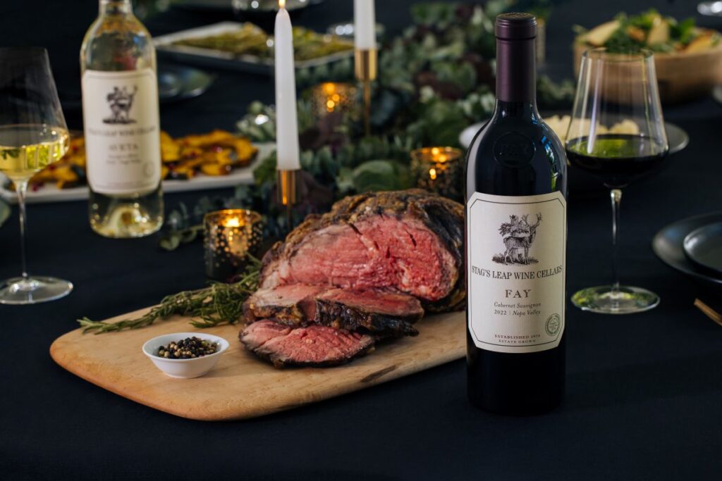 Prime rib with bottle of FAY Cabernet Sauvignon